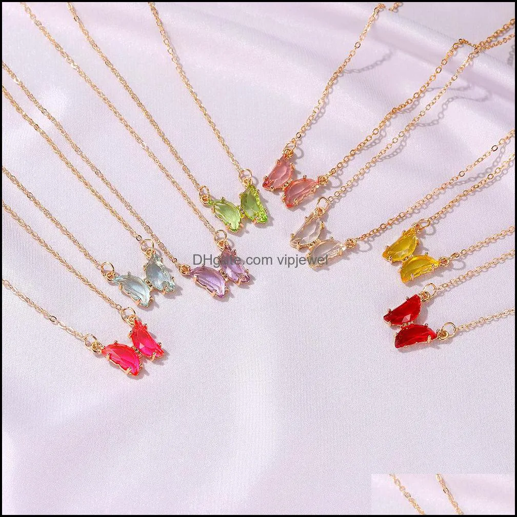 Pendentif Colliers Net Rouge Ins Verre Vent Cristal Papillon Collier Version Coréenne De Super Fée Fantaisie Transparent Staine Vipjewel Dhuxv