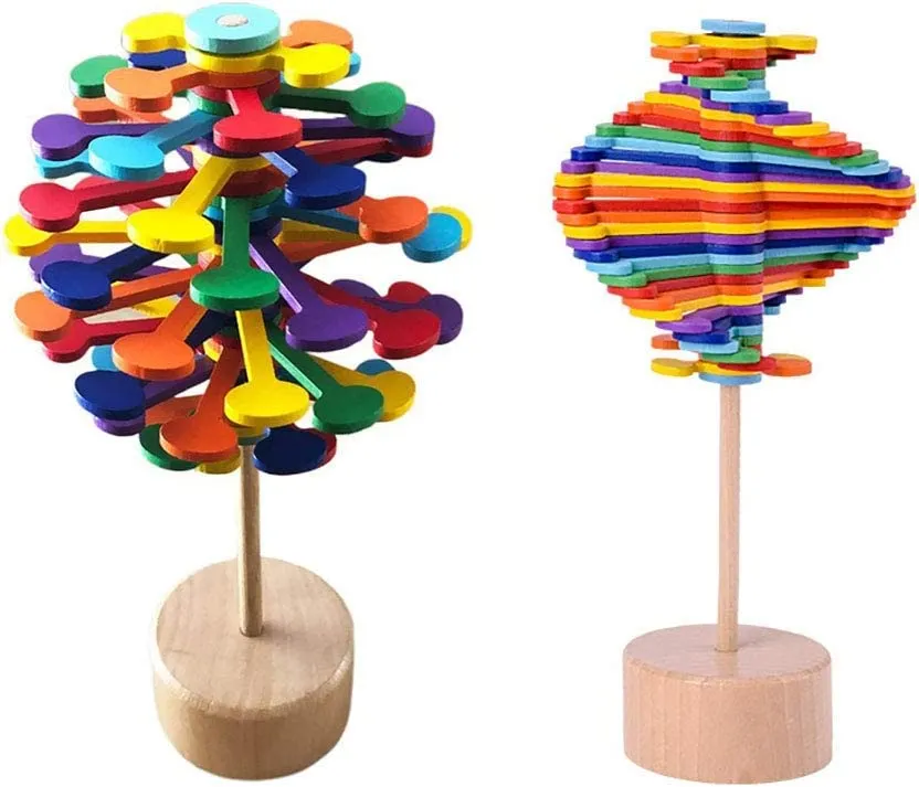 TCUVBUI Decompression Toys - Wooden Tree Puzzle 3D Lollipop Magic Rotating Toy for Adults & Kids Desk Funny Toys Spin Tools Unzip Toys Home and Office Decor xm