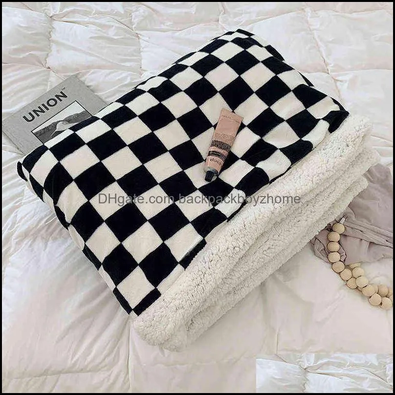 Retro Checkerboard Plaid Throw Blankets Autumn Winter Thick Warm Shawl Sofa Bed Fuzzy Soft Blanket 100x150cm 150x200cm 211106