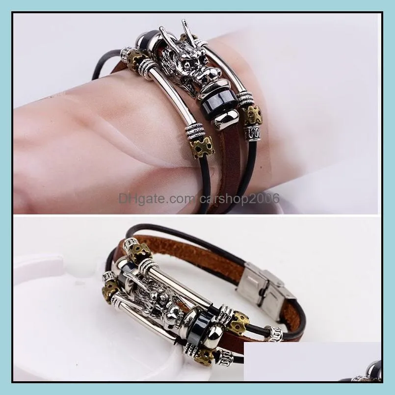 dragon leather bracelets hot sale handmade wrap charm bracelets wristbands bangles for men fashion jewerly wholesale free shipping