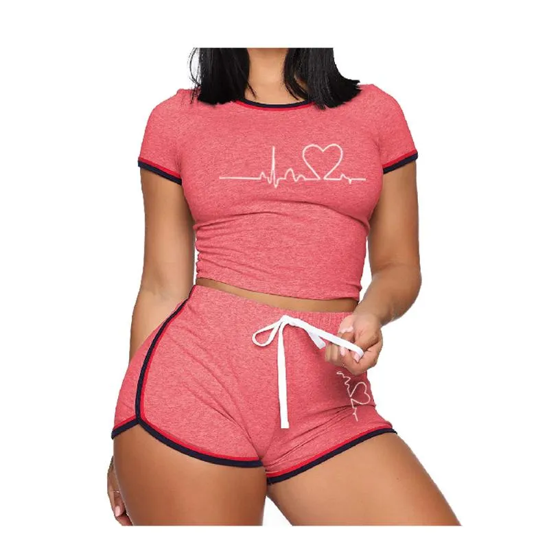 Damen-Trainingsanzüge, Bikinis Secret Damen-Trainingsanzug, Sommer-Kurzarm-T-Shirts und Shorts, Anzug, lässig, schmal, O-Ausschnitt, kurze Tops, Pyjamas für