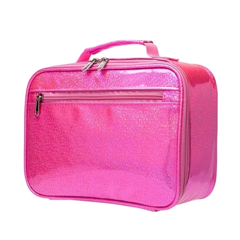 Heopono Fitness PVC leather Glitter Thermal Food Grade Cool Box Kids School Girl Rectangle Lunch Bag for Y200429