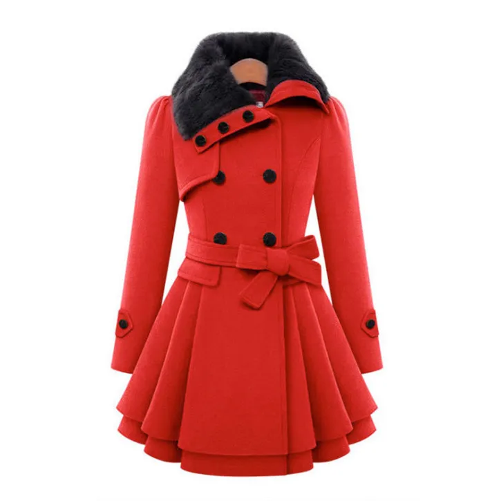 Cappotto femminile rovesciato doppiopetto Cappotto invernale taglie forti Donna Collo grande in pelliccia sottile