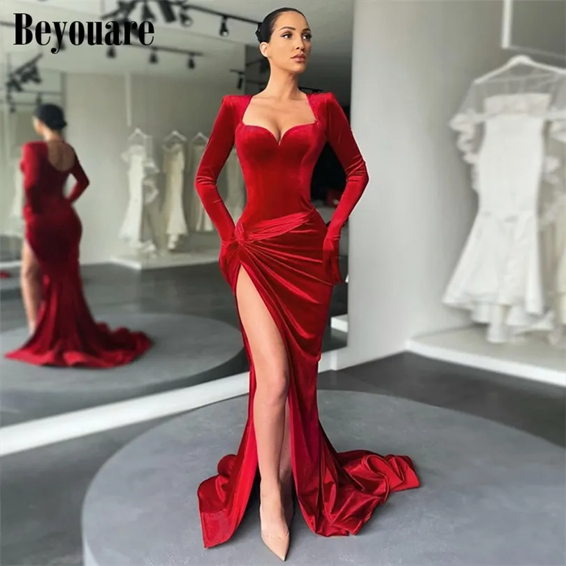 Beyouare Elegant Evening Gala Dresses Women Square Square Long Long With Gloves Folds High Slit Light Length Autumn 220706