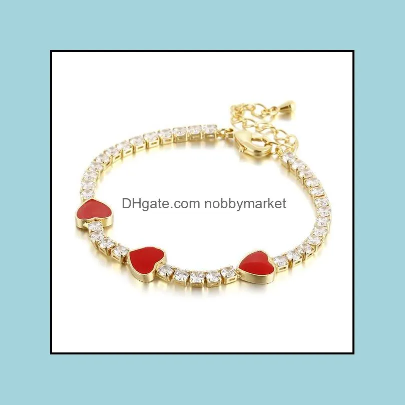 Charming Women Bracelet Yellow Gold Plated Heart Bling CZ Tennis Bracelet for Girls Women Nice Gift