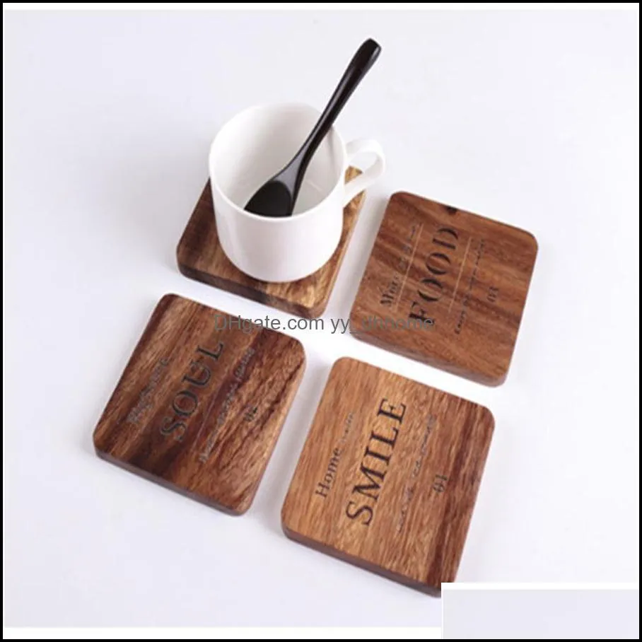 Mats & Pads Acacia square coaster creative Nordic tableware cushion wooden thermal insulation pad anti slip bowl meal pad