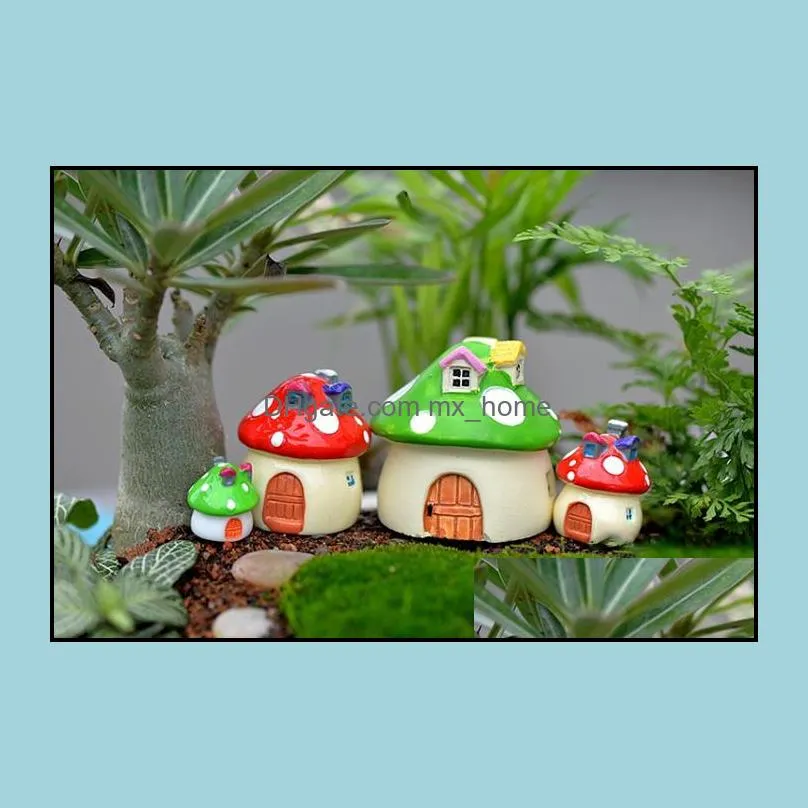 Free shiping 4size 4color Mini mushroom with dot fairy decorative tiny garden and home desk artificial resin miniatures accessory