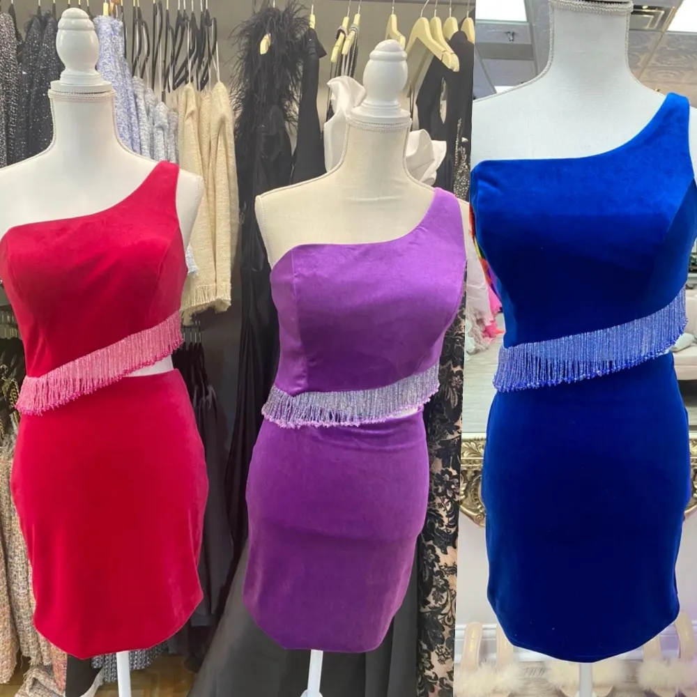 Velvet Cocktail Nye Dress 2023 equipado com uma ombro de 2 ombro de 2-Piecas Lady Formal Evento Party Diel
