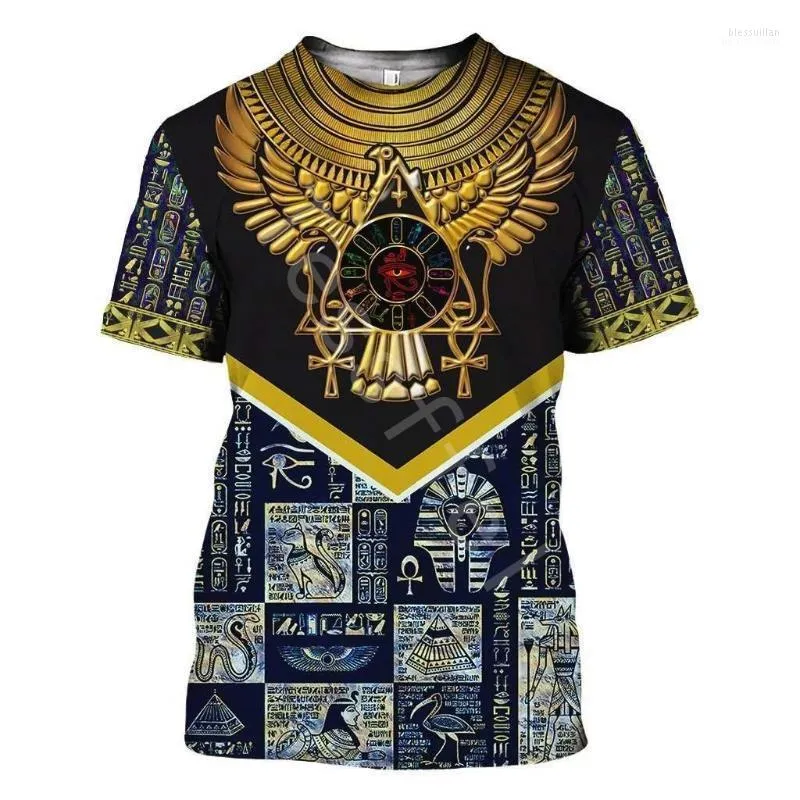 T-shirts för män forntida egyptisk symbol 3D-tryckt mode sommar Harajuku T-shirt unisex topp o-ringad kortärmad Drop E24 Bles22