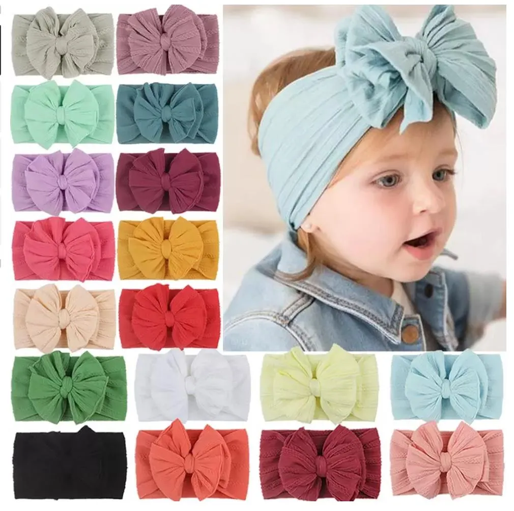 Accessoires de cheveux Jacquard en Nylon doux bandeau pour enfants bébé Super Stretch Bow filles gros arcs bandeaux solides