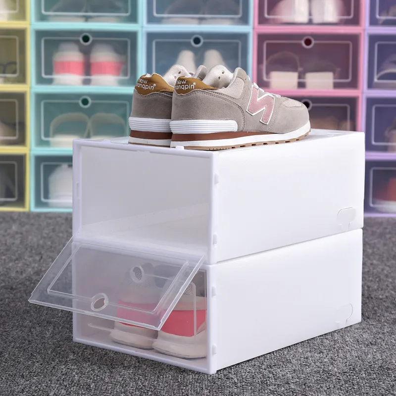 Cajas de almacenamiento de zapatos, de plástico transparente, apilables  para zapatos, tipo cajón, apertura frontal, soporte para zapatos