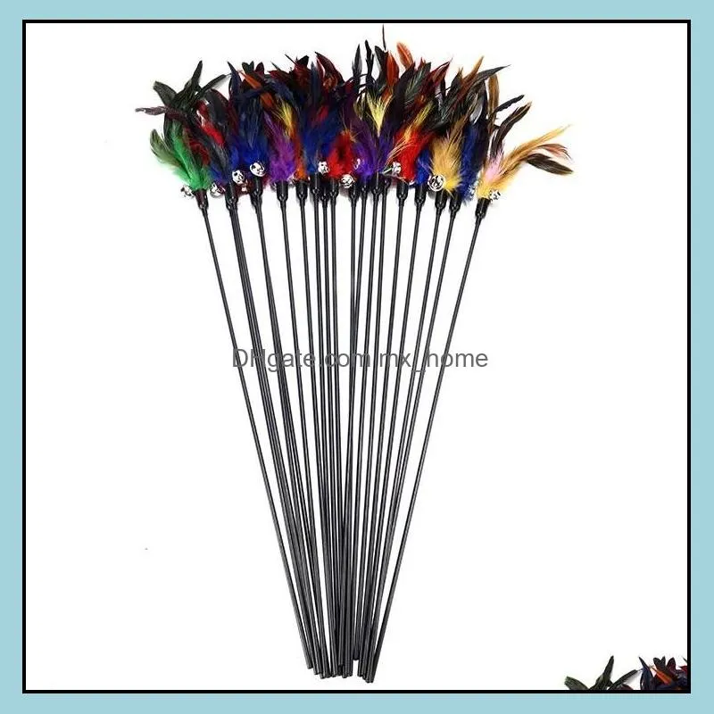 Bell feathers Pet tease cat and stick Color interactive teasing cat toys Fishes deity to amuse the cat pole T4H0239