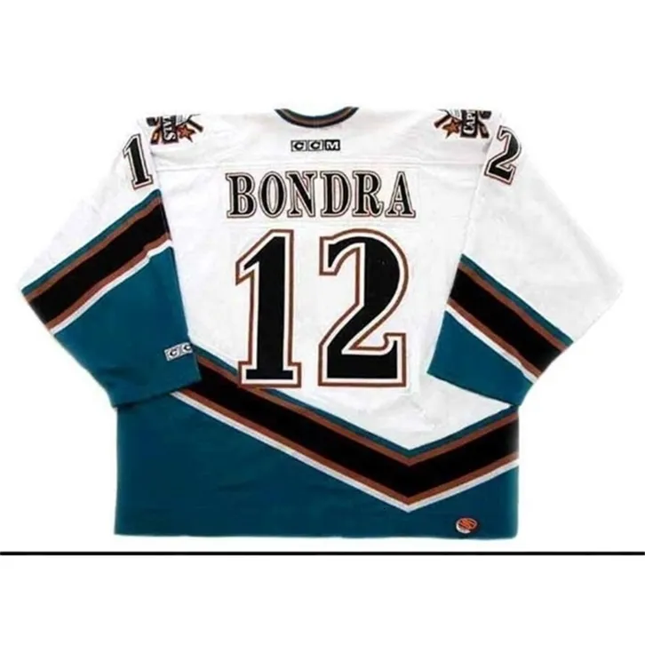 Chen37 Real Men Completo ricamo # 12 PETER BONDRA 1998 Maglia da hockey vintage o maglia personalizzata con qualsiasi numero di nome