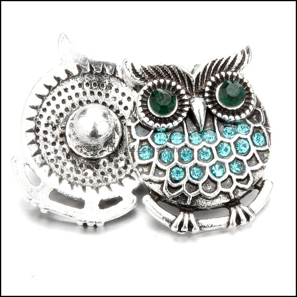 Vintage Rhinestone Owl Snap Button Jewelry Alloy Buttons Fit Metal Snap Button Bracelet Bangle Earrings Necklaces Women Jewelry