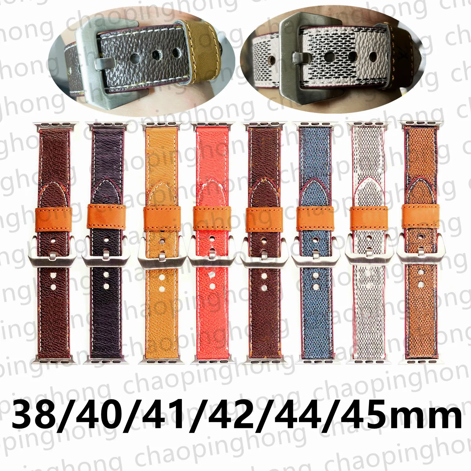 Designer Fashion Genuine Leather Watch Bands For Apple Watchs Strap Band 38mm 40mm 41mm 42MM 44mm 45MM iWatch 3 4 5 SE 6 7 Series Bands Luxury L Flower Wristband Stripes