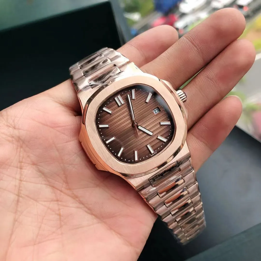 2023 Helt nya Nautilus Men's Automatic Luxury Watches 5711 Series Brown Dial Rose Gold rostfritt stålrem