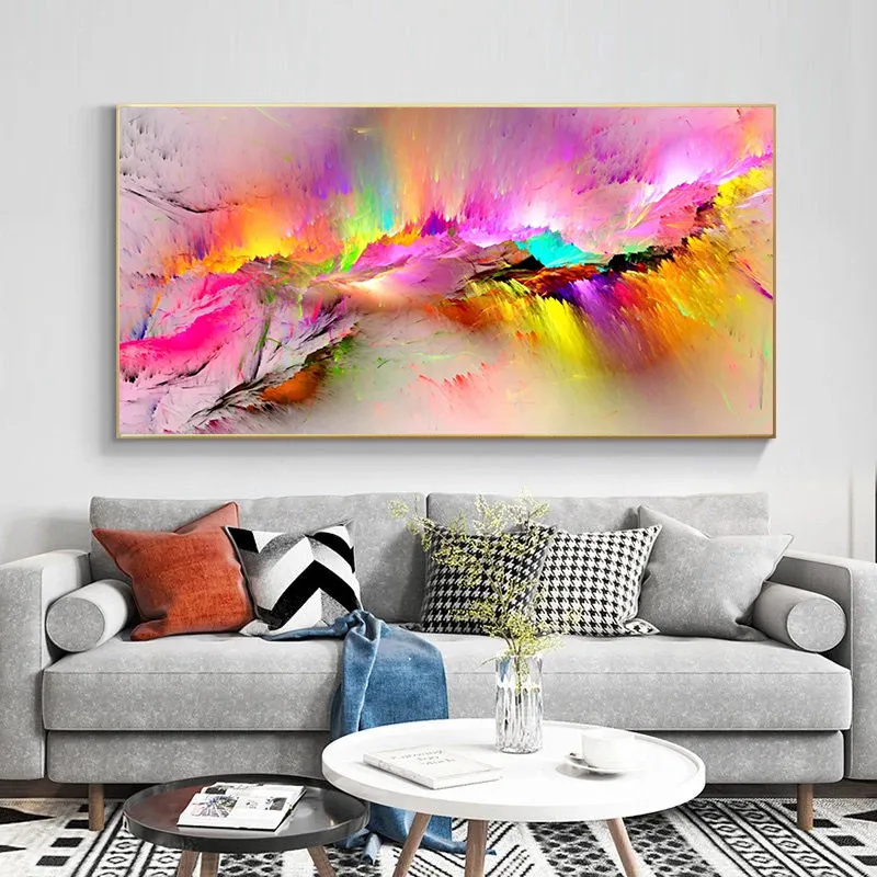 Tableau Abstrait Fleurs Sur Toile 80x160 Cm - Impression Couleur Vive, Résistant UV - Décoration Murale Salon Sans Cadre - 2