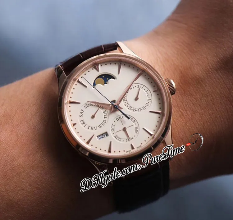 V9F Master Ultra Thin Perpetual Calendar A868 Automatic Mens Watch 130354J Rose Gold Silver Dial Moon Phase Brown Leather Strap Watches Super Edition