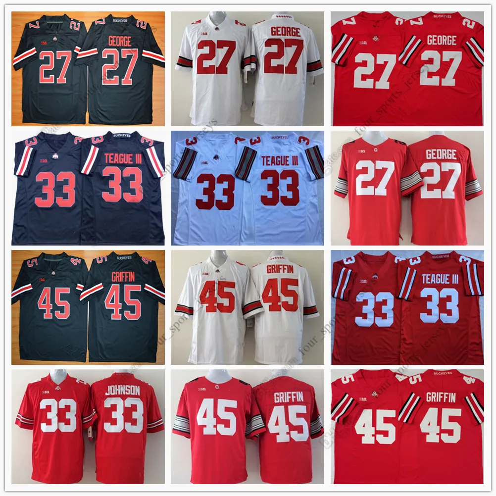 NCAA Ohio State Buckeyes College Football Jersey 27 Eddie George 33 Master Teague III 33 Pete Johnson 45 Archie Griffin 47 AJ Hawk Wysokiej jakości szyte