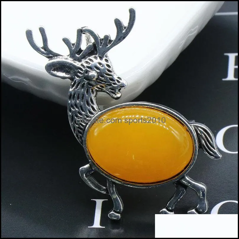 natural stone gem brooch elk deer pendant rose quartz crystal jade onyx bead necklace healing jewelry for women rope chai sports2010