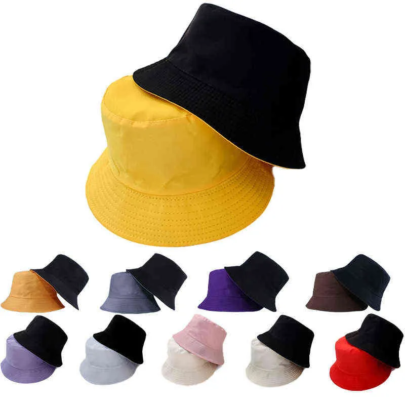 Unisex hoed zwarte vaste kleur dubbelzijdige eenvoudige bob hiphop emmer bucket heren dames panama strand vissen zon cap