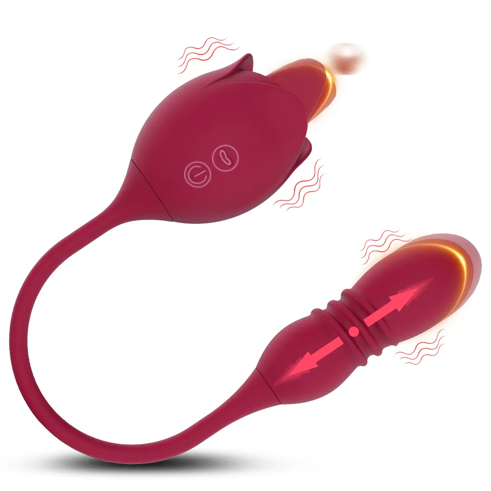 10 snelheden Clitoris Stimulator Orale Tong Likken Met Dildo Stak Vibrerende Ei sexy Speelgoed Vrouwelijke Rose Vibrator Speelgoed voor vrouwen