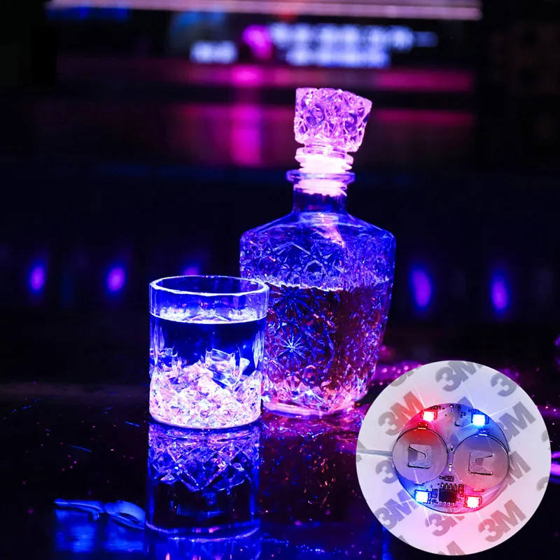 3M klisterm￤rken LED -dalar dricker Novelbelysning LEDS Bar Coaster Bottle Light Sticker Perfect Partys Wedding Bars (Blue) Usastar