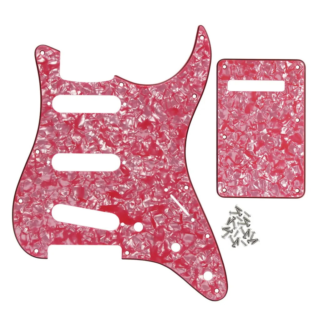 1 ensemble SSS 11 trous Pickguard rose perle 4 plis ScratchPlate avec vis de plaque arrière pour partie de guitare électrique