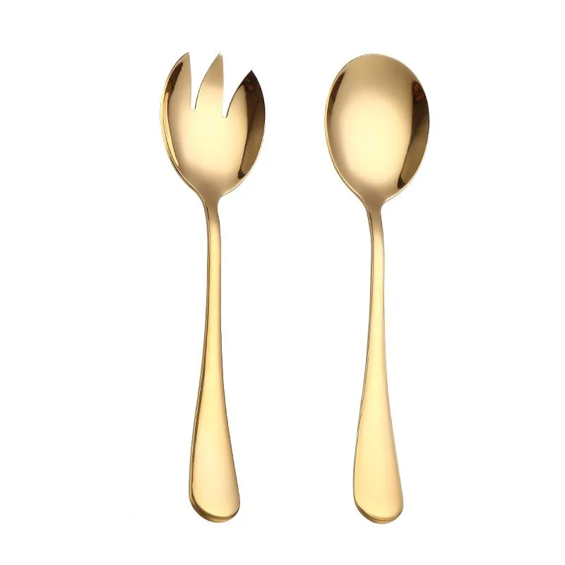 أدوات المائدة مجموعات TableWellware Gold Spoon Set Steel Cetlery Calad Fork 2 PCS مقاوم للصدأ تقدم SPOONSDINNERWARE