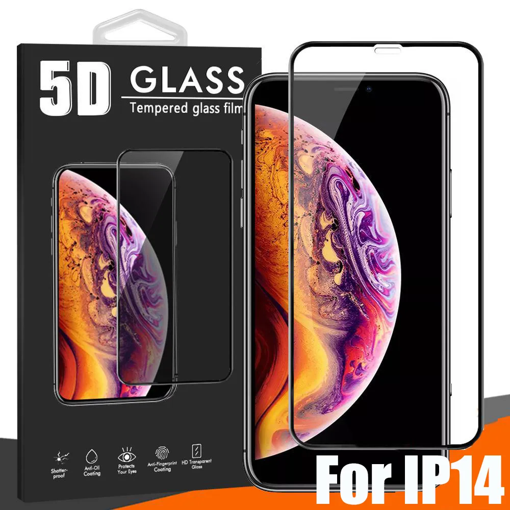 Protecteur d'écran en verre trempé 5D pour iPhone 14 PLUS 13 12 Pro Max 11 XS X XR 7 8 Plus Film de couverture complet avec emballage de vente au détail