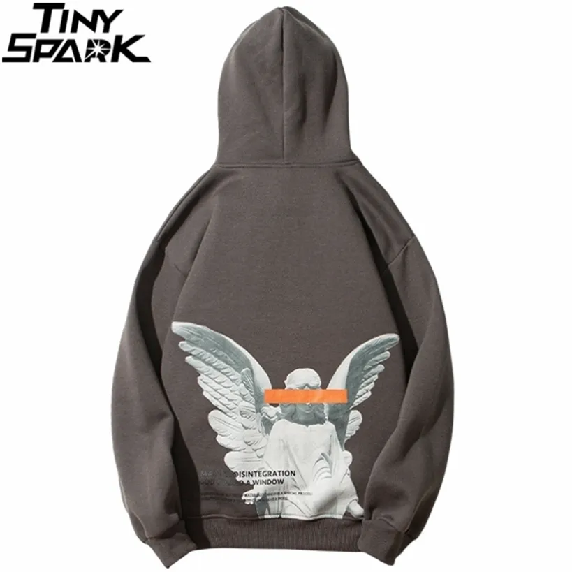 Mens Hip Hop Streetwear Harajuku Pullover Angel God Printed Hoodie Pocket Cotton Fleece Grey Hooded Sweatshirt 220325