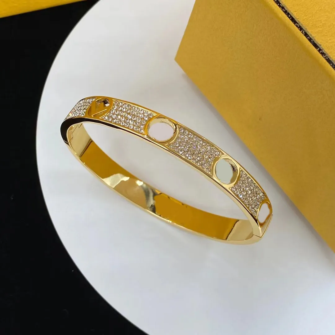 Fashion Gold Full Diamond Bangle Luxury Designer Bracelets Ladies Party Wedding Gift Jewelry