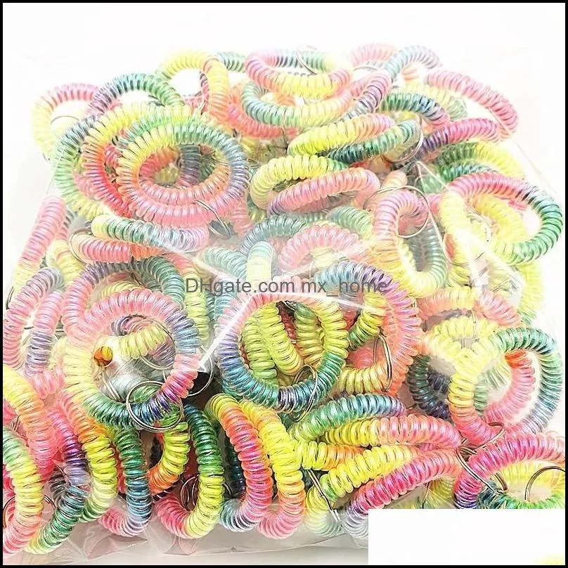 Women Girls Elastic Hairbands Spiral Shape Coil Hair Ties Circle Telephone Wire Line Headband Rainbow Gradient Headwear Accessories