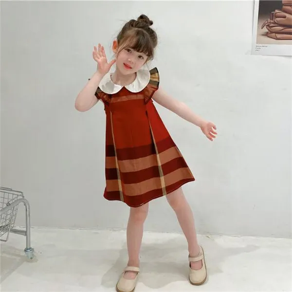 Designer Girl's Dresses Lattice Kids ruffles Cute Dresses Elegant Short Sleeve Skirt Luxury Baby Girl Clothing Princess Dress