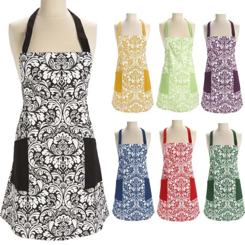 European flower pattern cotton apron ladies adult bib home cooking cleaning apron LK001193