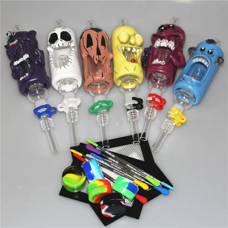 Hookah Glass Dab Straw pipe Kit With 14mm Quartz Nail Tip Silicone Jar Keck Clip Smoking Glass Pipes Mini Bong Oil Rig