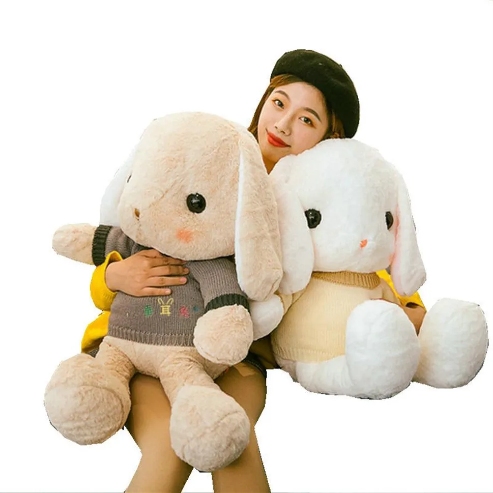 公式通販 特価 セーター付きの大きな吊り耳のウサギぬいぐるみおもちゃかわいいバニー人形詰めたソフトアニマルピローキッズバースデーギフトi 爆買い Skincompanybrasil Com Br