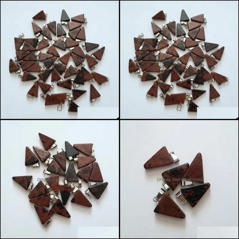 wholesale 50pcs fashion high quality natural mahogany obsidian stone triangle shape charms pendants fit necklace jewelry making