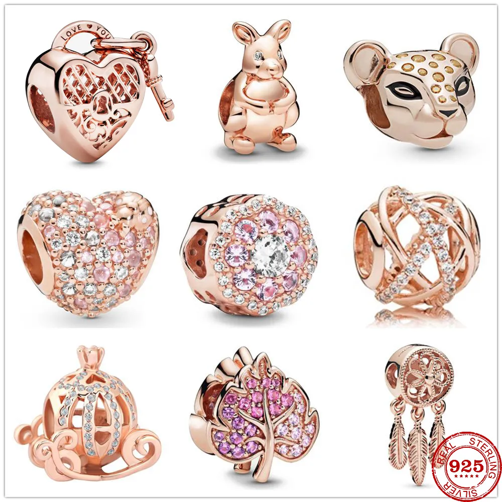 925 Ayar Gümüş Dangle Charm Dreamcatcher Kolye Charms Gül Altın Boncuk Fit Pandora Charms Bilezik DIY Takı Aksesuarları