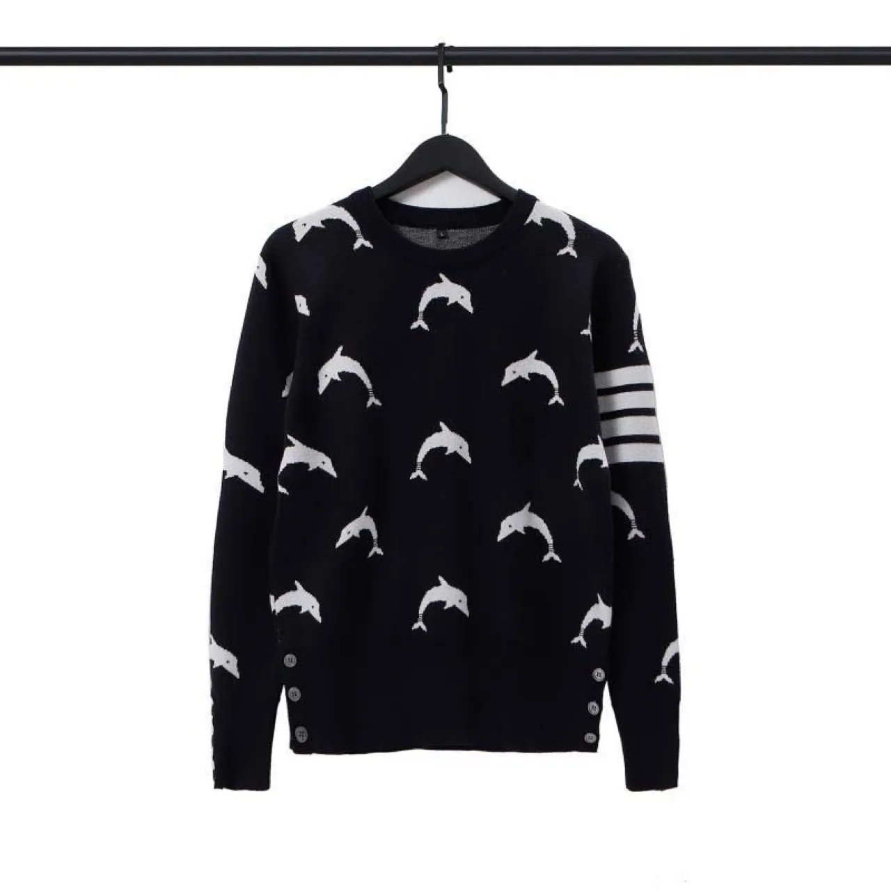 Por atacado sweater masculina padrão de tubarão quatro barras moda na moda fina encaixe de confecção de tricô pescoço manter mornos mangas compridas animais
