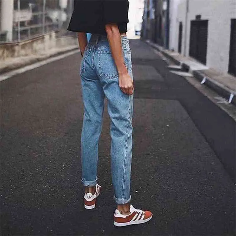 Vintage dames vriendjeans voor vrouwen moeder hoge taille blauw casual potlood broek Koreaanse streetwear denim broek 210521