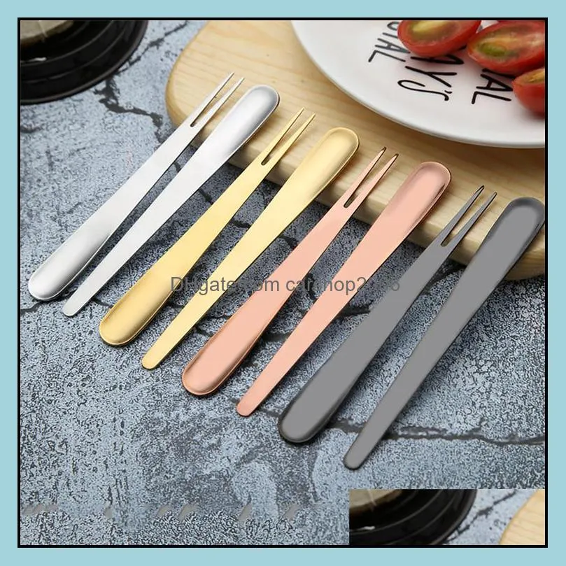 Spoons Flatware Kitchen Dining Bar Home Garden Creative Mti Color Stainless Steel Spoon Fork On Sale Pvd Plated Colored Dessert Drop Del