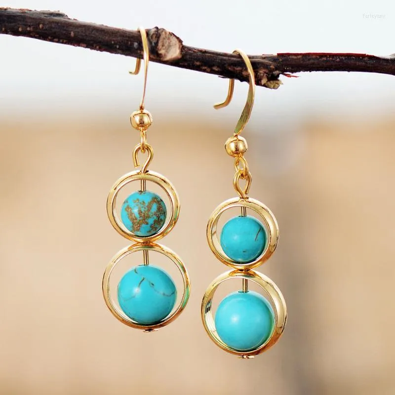 Dangle & Chandelier Unique Women Earrings Turquoises Gold Tone Hoop Natural Stone Boho Jewelry Gifts DropshipDangle Farl22