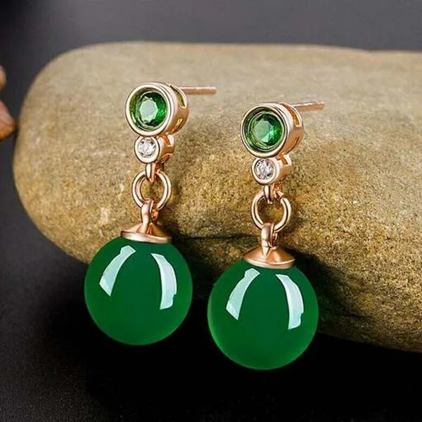 Grade A Natural Green Jade Earring