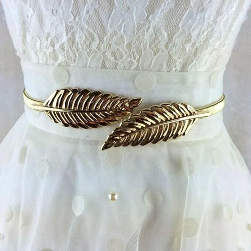 Bälten Kvinnor Fashion Metal Golden Silver Leaves Chain Belt Midjeband Elasticitet för klädkjolband FemaleBelts Emel22