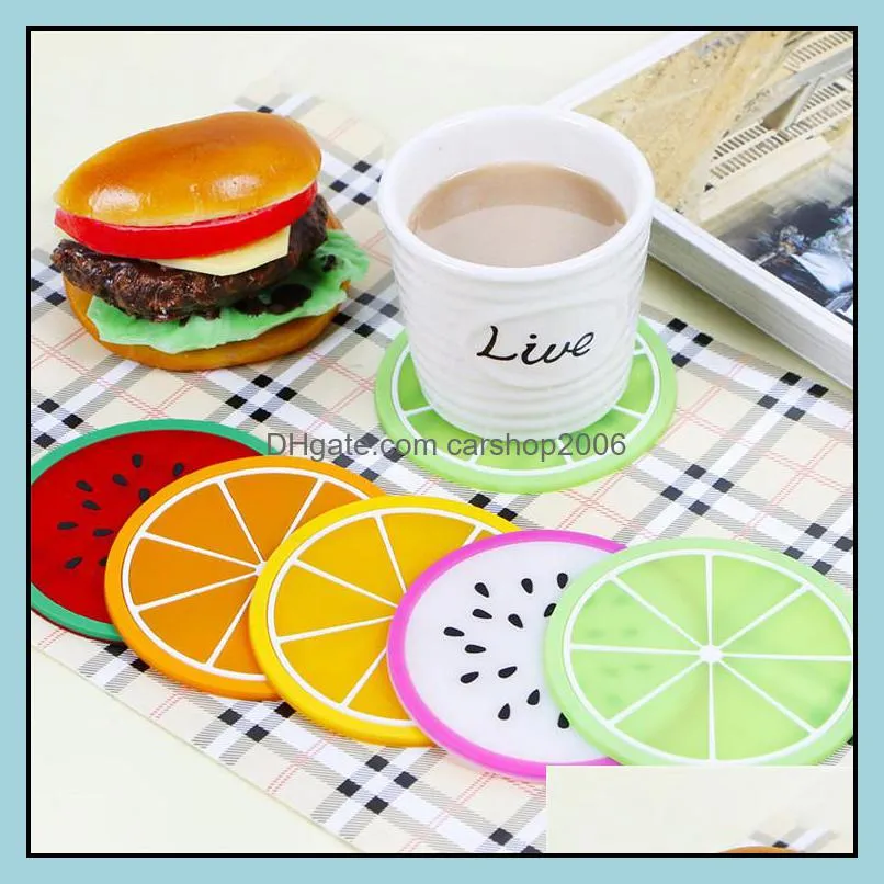 creative water proof round fruit design pvc coaster, household durable heat resistant cup mats silicone coaster