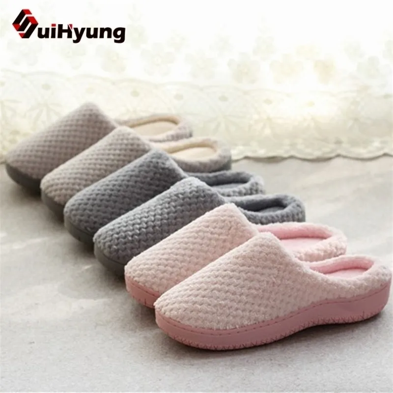 Suihyung Herfst Winter Indoor Vrouw Warme Thuis Slippers Niet Slaapkamer Vloer Platte Schoenen Casual Slip op Katoenen Slipper Y200107 GAI GAI GAI