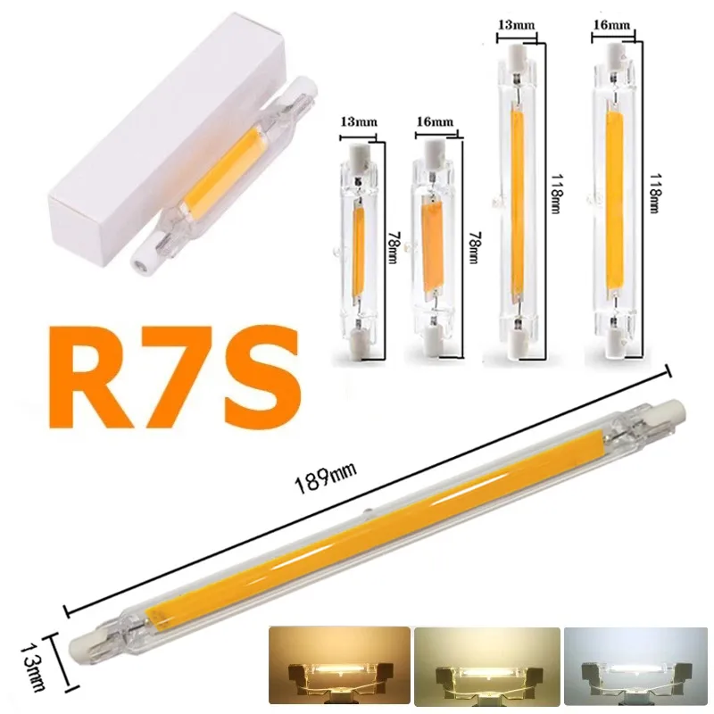 أنبوب زجاجي COB LED عالي الطاقة 78 مللي متر 118 مللي متر J78 J118 لمبة إضاءة COB AC110V 220 فولت مصباح هالوجين منزلي بديل