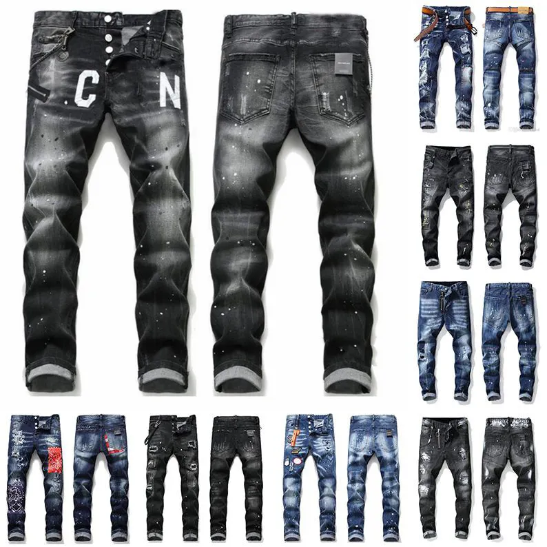 Cool Rips Stretch Designer Jeans Distressed Ripped Biker Slim Fit Washed Motorcycle Denim Herr Hip Hop Mode Man Byxor 2021 01