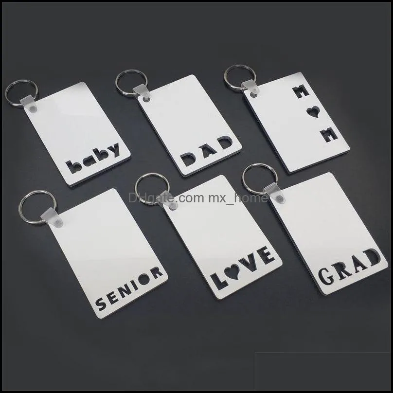 sublimation blank keychain pendant christmas mdf double sided printing heat transfer key chainluggage decoration keyring diy birthday gift dad mom baby